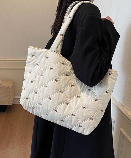 Mignonjour(ミニョンジュール)の「Mignonjour/リボンキルティングトートバッグ M2698(トートバッグ・レディース・ブラウン/ホワイト/ブラック/ピンク・FREE)」の6枚目の写真