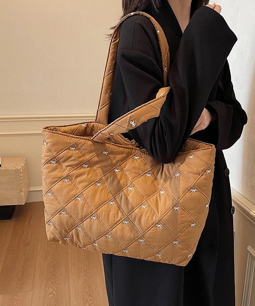 Mignonjour(ミニョンジュール)の「Mignonjour/リボンキルティングトートバッグ M2698(トートバッグ・レディース・ブラウン/ホワイト/ブラック/ピンク・FREE)」の9枚目の写真