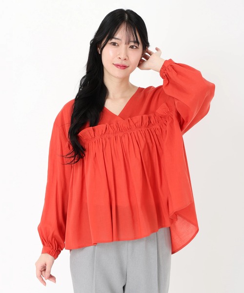 18600円 今季新品 ビアズリー グラデーション ギャザー ブラウス 赤 BEARDSLEY - 18600円 今季新品 ビアズリー グラデーション ギャザー