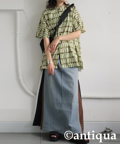 antiqua(アンティカ)の「レトロ柄シャツ(シャツ/ブラウス・レディース・ブルー/アイボリー・ONESIZE)」の8枚目の写真