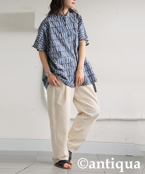 antiqua(アンティカ)の「レトロ柄シャツ(シャツ/ブラウス・レディース・ブルー/アイボリー・ONESIZE)」の22枚目の写真