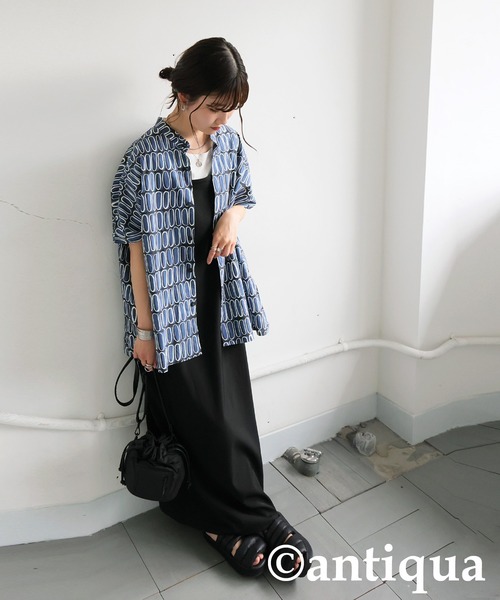 antiqua(アンティカ)の「レトロ柄シャツ(シャツ/ブラウス・レディース・ブルー/アイボリー・ONESIZE)」の19枚目の写真