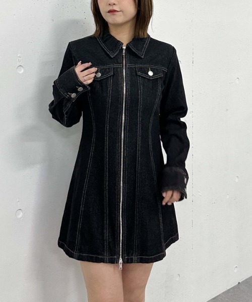 FENDI ブラック ノースリーブ デニムミニワンピース セール】FZIPデニムミニワンピース（ワンピース）｜archives