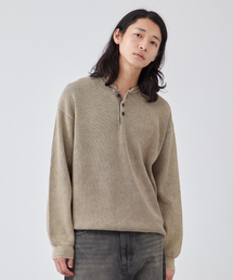 フェード加工 ヘンリーネックニット