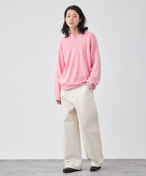B.C STOCK（ベーセーストック）の「フェード加工 ヘンリーネックニット（ニット/セーター・メンズ・ブラック/カーキ/ピンク系その他・MEDIUM/LARGE）」の12枚目の写真