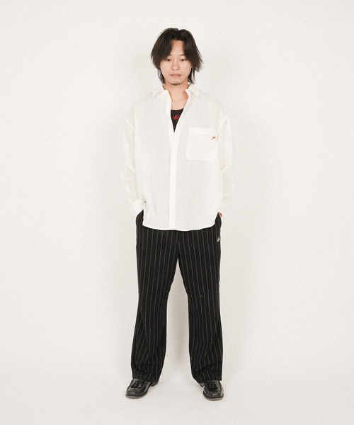 ピンストライプパンツ メンズ リラックス ワイド カジュアル Re:room パンツ ピンストライプリラックスワイドパンツ メンズ