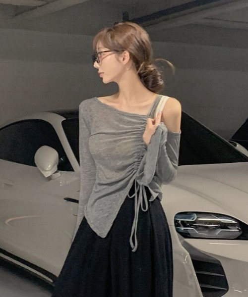 春のデートに❤️タイトなワンショルダートップス ワンショルダー ニット トップス レディース 春夏秋 きれいめ