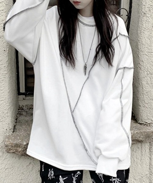 VIBGYOR(ヴィブジョー)の「【EIZZ/アイズ】切り替え ステッチ ビッグ ロンT(Tシャツ/カットソー・レディース・ホワイト/ブラック・FREE)」の1枚目の写真