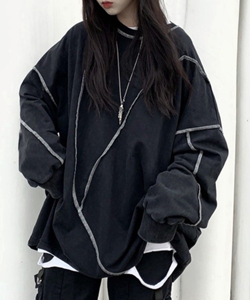 VIBGYOR(ヴィブジョー)の「【EIZZ/アイズ】切り替え ステッチ ビッグ ロンT(Tシャツ/カットソー・レディース・ホワイト/ブラック・FREE)」の2枚目の写真