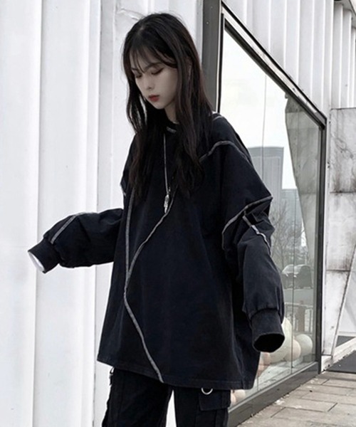 VIBGYOR(ヴィブジョー)の「【EIZZ/アイズ】切り替え ステッチ ビッグ ロンT(Tシャツ/カットソー・レディース・ホワイト/ブラック・FREE)」の3枚目の写真