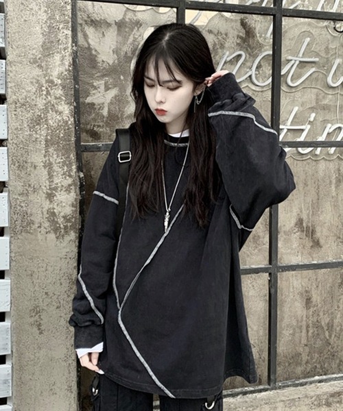 VIBGYOR(ヴィブジョー)の「【EIZZ/アイズ】切り替え ステッチ ビッグ ロンT(Tシャツ/カットソー・レディース・ホワイト/ブラック・FREE)」の4枚目の写真