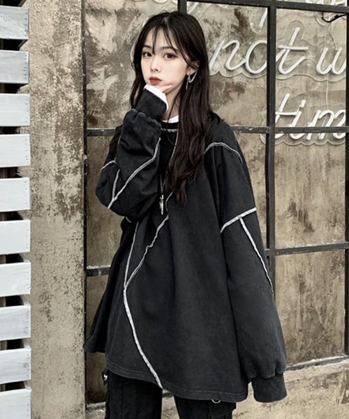 VIBGYOR(ヴィブジョー)の「【EIZZ/アイズ】切り替え ステッチ ビッグ ロンT(Tシャツ/カットソー・レディース・ホワイト/ブラック・FREE)」の6枚目の写真