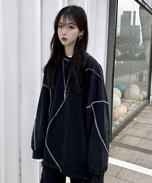 VIBGYOR(ヴィブジョー)の「【EIZZ/アイズ】切り替え ステッチ ビッグ ロンT(Tシャツ/カットソー・レディース・ホワイト/ブラック・FREE)」の7枚目の写真