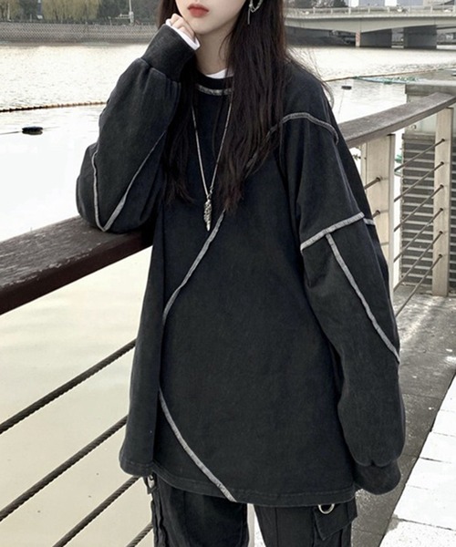 VIBGYOR(ヴィブジョー)の「【EIZZ/アイズ】切り替え ステッチ ビッグ ロンT(Tシャツ/カットソー・レディース・ホワイト/ブラック・FREE)」の8枚目の写真