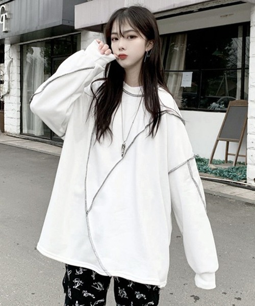 VIBGYOR(ヴィブジョー)の「【EIZZ/アイズ】切り替え ステッチ ビッグ ロンT(Tシャツ/カットソー・レディース・ホワイト/ブラック・FREE)」の10枚目の写真