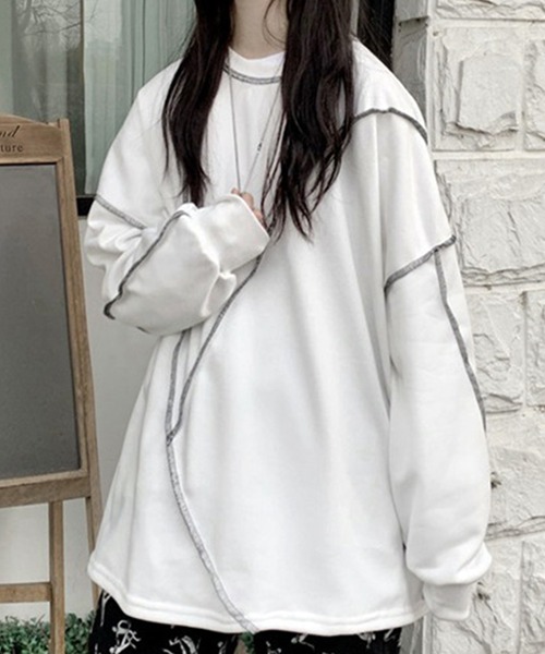 VIBGYOR(ヴィブジョー)の「【EIZZ/アイズ】切り替え ステッチ ビッグ ロンT(Tシャツ/カットソー・レディース・ホワイト/ブラック・FREE)」の11枚目の写真