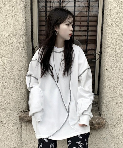 VIBGYOR(ヴィブジョー)の「【EIZZ/アイズ】切り替え ステッチ ビッグ ロンT(Tシャツ/カットソー・レディース・ホワイト/ブラック・FREE)」の12枚目の写真