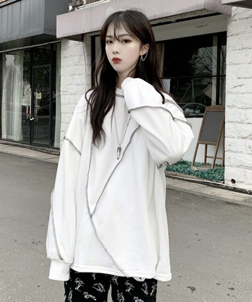 VIBGYOR(ヴィブジョー)の「【EIZZ/アイズ】切り替え ステッチ ビッグ ロンT(Tシャツ/カットソー・レディース・ホワイト/ブラック・FREE)」の13枚目の写真