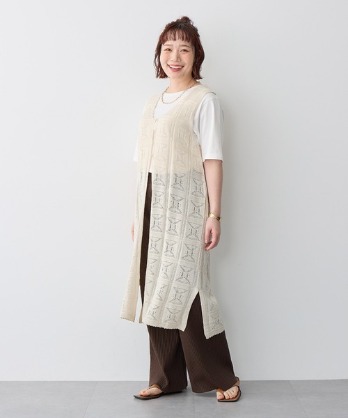 anyfee(エニフィー)の「【anyfee/プラスサイズ】2wayクロシェレース編みジレワンピース(ワンピース・レディース・ブラック/オフホワイト・LL/3L/4L/5L)」の4枚目の写真