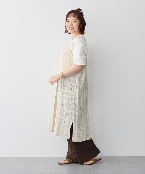 anyfee(エニフィー)の「【anyfee/プラスサイズ】2wayクロシェレース編みジレワンピース(ワンピース・レディース・ブラック/オフホワイト・LL/3L/4L/5L)」の5枚目の写真