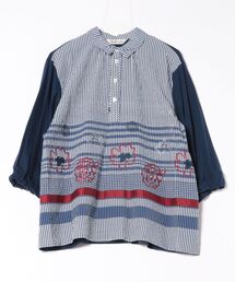 サッカーストライプアートジャカード×30／－天竺ブラウス