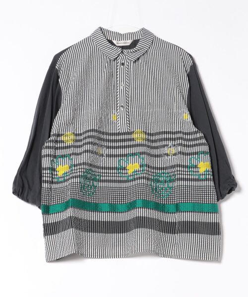 SUPER HAKKA（スーパーハッカ）の「サッカーストライプアートジャカード×30／－天竺ブラウス（シャツ/ブラウス・レディース・ブラック/ネイビー・FREE）」の2枚目の写真