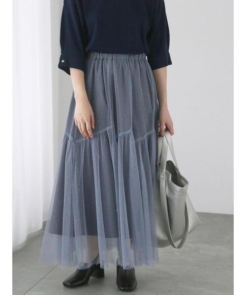 Te chichi TERRASSE（テチチテラス）の「ラメチュール切替スカート（スカート・レディース・ブルー/オフホワイト/ブラック・F）」の3枚目の写真