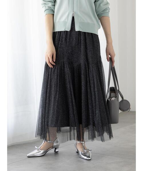 Te chichi TERRASSE（テチチテラス）の「ラメチュール切替スカート（スカート・レディース・ブルー/オフホワイト/ブラック・F）」の2枚目の写真