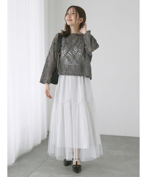 Te chichi TERRASSE（テチチテラス）の「ラメチュール切替スカート（スカート・レディース・ブルー/オフホワイト/ブラック・F）」の8枚目の写真