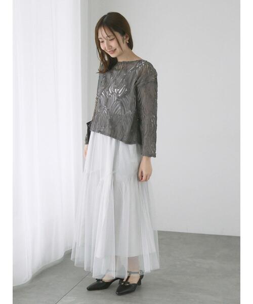 Te chichi TERRASSE（テチチテラス）の「ラメチュール切替スカート（スカート・レディース・ブルー/オフホワイト/ブラック・F）」の9枚目の写真