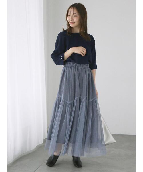 Te chichi TERRASSE（テチチテラス）の「ラメチュール切替スカート（スカート・レディース・ブルー/オフホワイト/ブラック・F）」の11枚目の写真