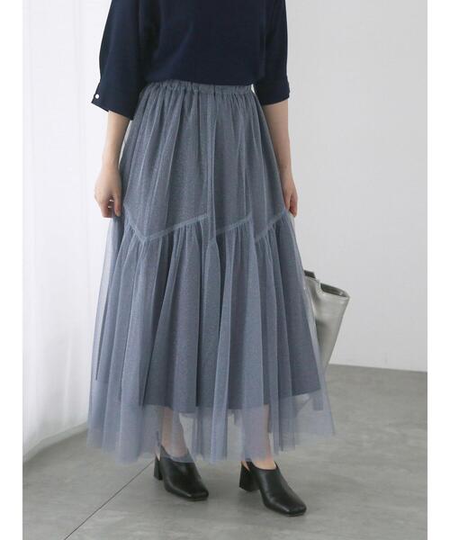 Te chichi TERRASSE（テチチテラス）の「ラメチュール切替スカート（スカート・レディース・ブルー/オフホワイト/ブラック・F）」の13枚目の写真