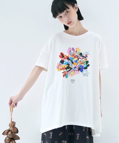 BEDSIDEDRAMA(ベットサイドドラマ)の「CHAO:S HEAD Flare T-Shirt(Tシャツ/カットソー・レディース・ナチュラル/ブラック/ホワイト・1/2)」の1枚目の写真
