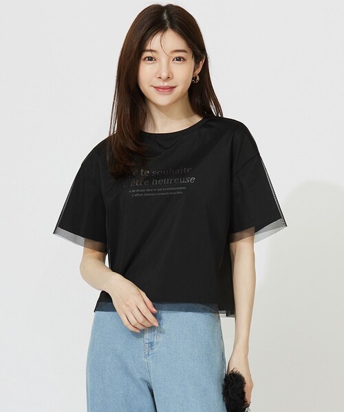 ANY SIS(エニィスィス)の「シアーチュールロゴ Tシャツ(Tシャツ/カットソー・レディース・アイボリー系/ライトグレー系/ブラック系・2)」の1枚目の写真