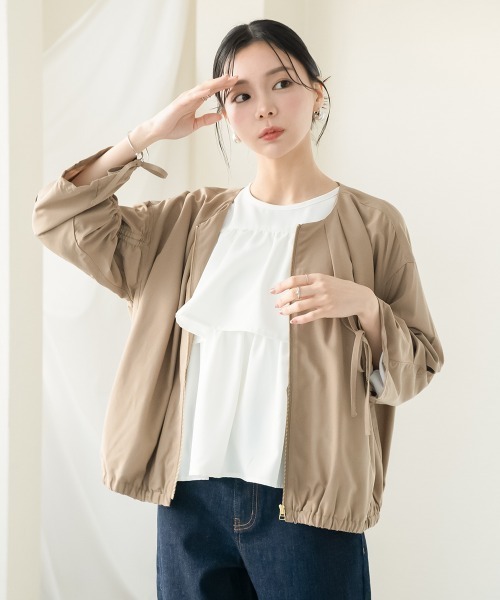 Petitjo(プッチージョ)の「小さいサイズ スリーブドロストブルゾン 低身長さん・小柄女性(ブルゾン・レディース・ブラック/モカ・PS/PM)」の3枚目の写真
