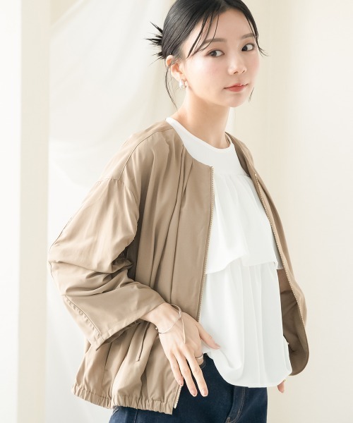 Petitjo(プッチージョ)の「小さいサイズ スリーブドロストブルゾン 低身長さん・小柄女性(ブルゾン・レディース・ブラック/モカ・PS/PM)」の4枚目の写真