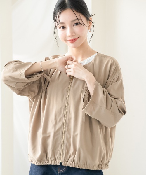 Petitjo(プッチージョ)の「小さいサイズ スリーブドロストブルゾン 低身長さん・小柄女性(ブルゾン・レディース・ブラック/モカ・PS/PM)」の7枚目の写真