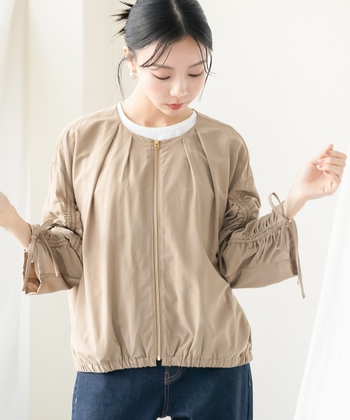 Petitjo(プッチージョ)の「小さいサイズ スリーブドロストブルゾン 低身長さん・小柄女性(ブルゾン・レディース・ブラック/モカ・PS/PM)」の10枚目の写真