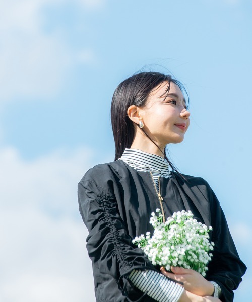 Petitjo(プッチージョ)の「小さいサイズ スリーブドロストブルゾン 低身長さん・小柄女性(ブルゾン・レディース・ブラック/モカ・PS/PM)」の13枚目の写真