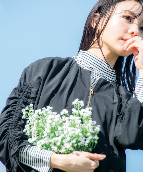 Petitjo(プッチージョ)の「小さいサイズ スリーブドロストブルゾン 低身長さん・小柄女性(ブルゾン・レディース・ブラック/モカ・PS/PM)」の14枚目の写真
