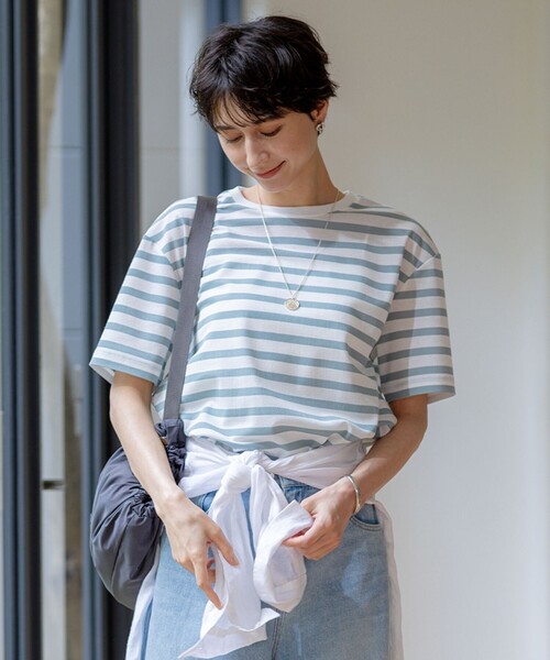 【洗える】シアーフライスボーダー Tシャツ 23区 tシャツ 「洗える」シアーフライスボーダー Tシャツ
