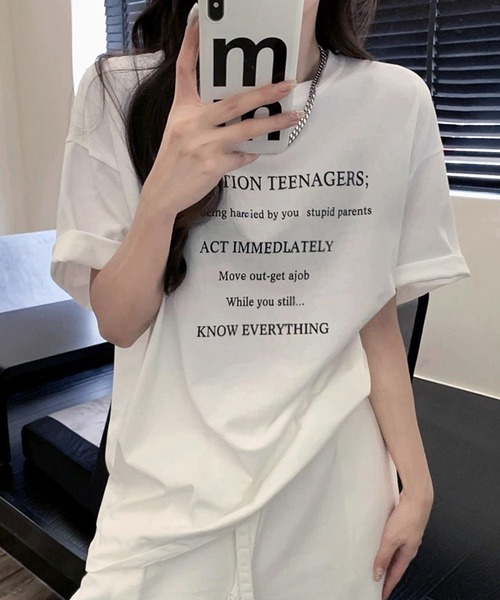 WESTSEA(ウエストシー)の「ロゴプリント 半袖Tシャツ オーバーサイズ(Tシャツ/カットソー・レディース・ホワイト/ブラック・M/L)」の1枚目の写真