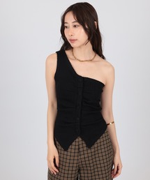 one shoulder rib button bustier