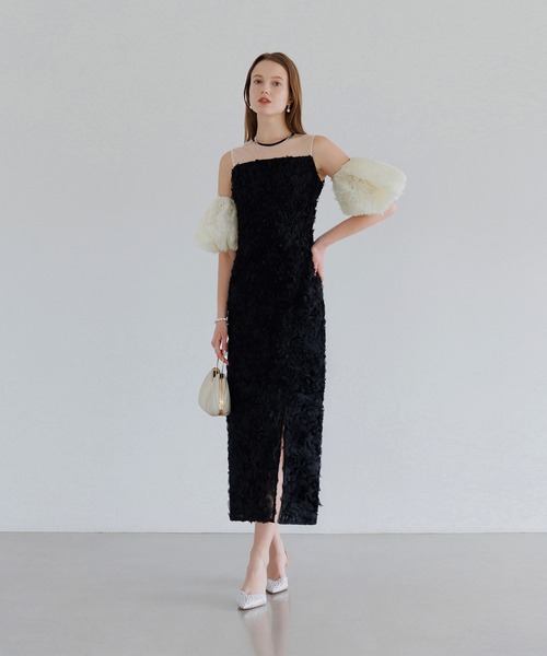 LEJA フラワーレーススリーブIラインワンピースドレス セール】【LEJA】フラワーレーススリーブIラインドレスワンピース2点