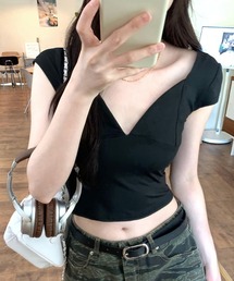 REMUR（レミュール）の「深Vネック半袖トップス（Tシャツ/カットソー）」