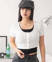 WEGO/レースキャミレイヤード風ちびT