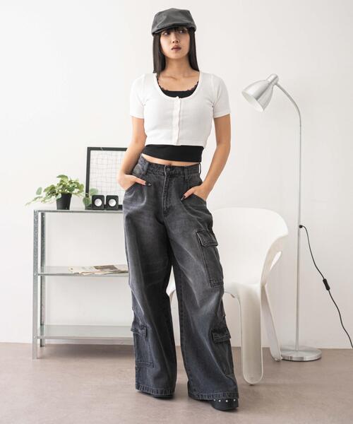WEGO(ウィゴー)の「WEGO/レースキャミレイヤード風ちびT(Tシャツ/カットソー・レディース・ブラック/ホワイト・FREE)」の3枚目の写真