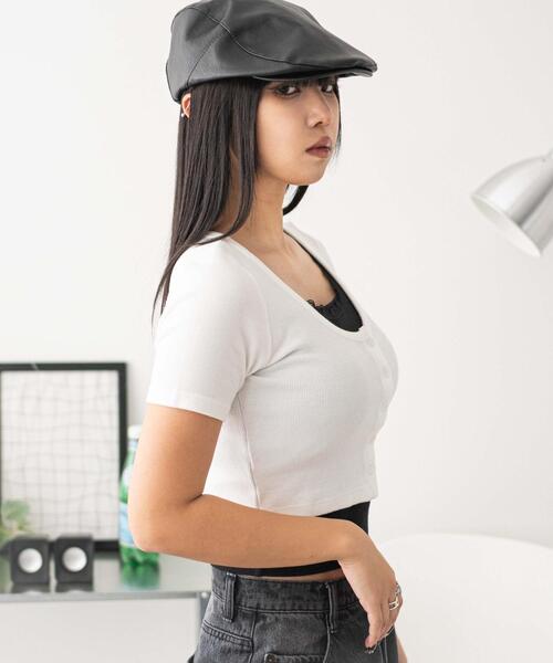 WEGO(ウィゴー)の「WEGO/レースキャミレイヤード風ちびT(Tシャツ/カットソー・レディース・ブラック/ホワイト・FREE)」の9枚目の写真