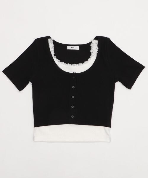 WEGO(ウィゴー)の「WEGO/レースキャミレイヤード風ちびT(Tシャツ/カットソー・レディース・ブラック/ホワイト・FREE)」の16枚目の写真