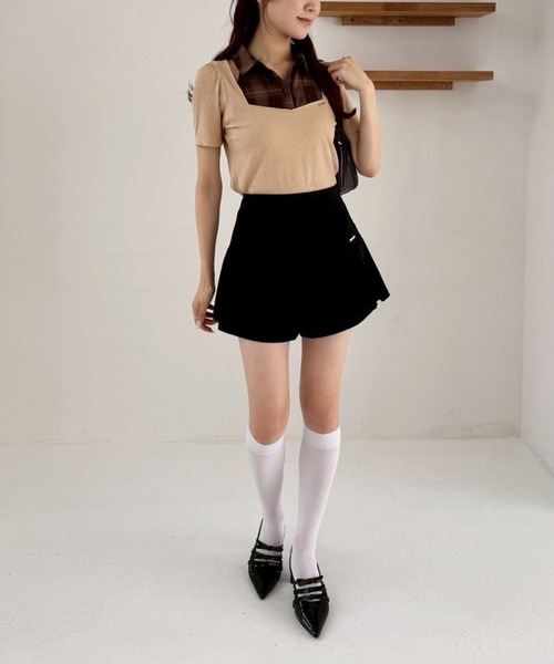 one after another NICE CLAUP(ワンアフターアナザーナイスクラップ)の「チェックレイヤードトップス(Tシャツ/カットソー・レディース・ベージュ/杢グレー/ネイビー・FREE)」の8枚目の写真